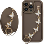 Volte-Tel ���� Iphone 13 Pro 6.1'' Silicon Tpu With Strap Full Camera Protection Brown With White BUTTERFLIES