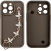 Volte-Tel ���� Iphone 13 Pro 6.1'' Silicon Tpu With Strap Full Camera Protection Brown With White BUTTERFLIES