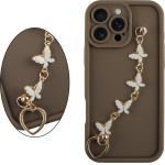 Volte-Tel ���� Iphone 16 Pro 6.3'' Silicon Tpu With Strap Full Camera Protection Brown With White BUTTERFLIES