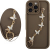 Volte-Tel ���� Iphone 16 Pro Max 6.9'' Silicon Tpu With Strap Full Camera Protection Brown With White BUTTERFLIES
