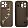 Volte-Tel ���� Iphone 16 Pro Max 6.9'' Silicon Tpu With Strap Full Camera Protection Brown With White BUTTERFLIES