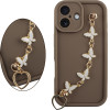 Volte-Tel ���� Iphone 16 6.1'' Silicon Tpu With Strap Full Camera Protection Brown With White BUTTERFLIES