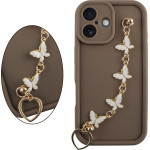 Volte-Tel ���� Iphone 16 6.1'' Silicon Tpu With Strap Full Camera Protection Brown With White BUTTERFLIES