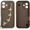 Volte-Tel ���� Iphone 16 6.1'' Silicon Tpu With Strap Full Camera Protection Brown With White BUTTERFLIES