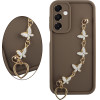Volte-Tel ���� Samsung A26 5G A266 6.64'' Silicon Tpu With Strap Full Camera Protection Brown With White BUTTERFLIES
