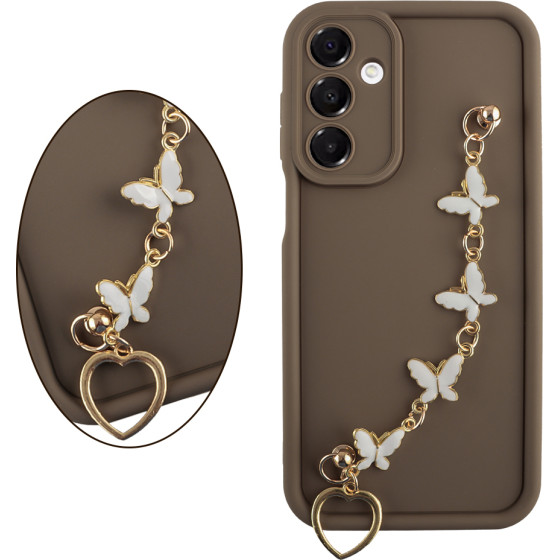 Volte-Tel ���� Samsung A26 5G A266 6.64'' Silicon Tpu With Strap Full Camera Protection Brown With White BUTTERFLIES