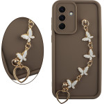 Volte-Tel ���� Samsung A36 5G A366 6.64'' Silicon Tpu With Strap Full Camera Protection Brown With White BUTTERFLIES