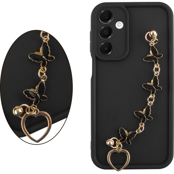 Volte-Tel ���� Samsung A56 5G A566 6.7'' Silicon Tpu With Strap Full Camera Protection Black With Black BUTTERFLIES