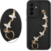 Volte-Tel ���� Samsung A56 5G A566 6.7'' Silicon Tpu With Strap Full Camera Protection Black With White BUTTERFLIES