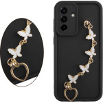 Volte-Tel ���� Samsung A56 5G A566 6.7'' Silicon Tpu With Strap Full Camera Protection Black With White BUTTERFLIES