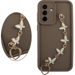 Volte-Tel ���� Samsung A56 5G A566 6.7'' Silicon Tpu With Strap Full Camera Protection Brown With White BUTTERFLIES