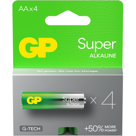 GP ��������� ��������� Aa LR06 1.5V Super Alkaline G-Tech +50% More Power 4/Blister - (LR6/Size AA)