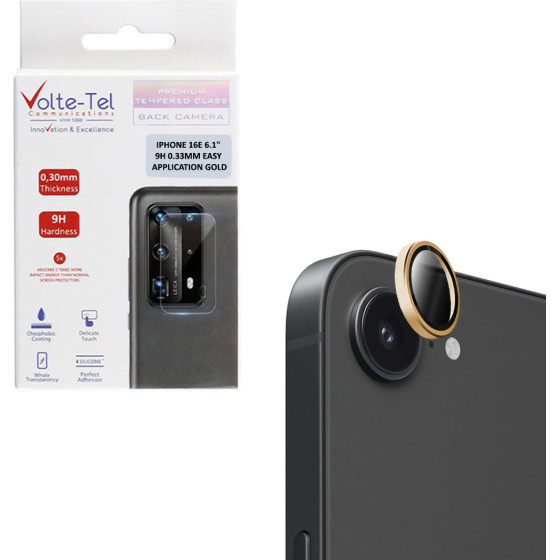 Volte-Tel Camera Glass Cover Iphone 16E 6.1'' 9H 0.33MM Easy Application GOLD - (5205308377600)