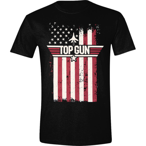Top Gun - Distressed Flag Men T-Shirt - Black - Large