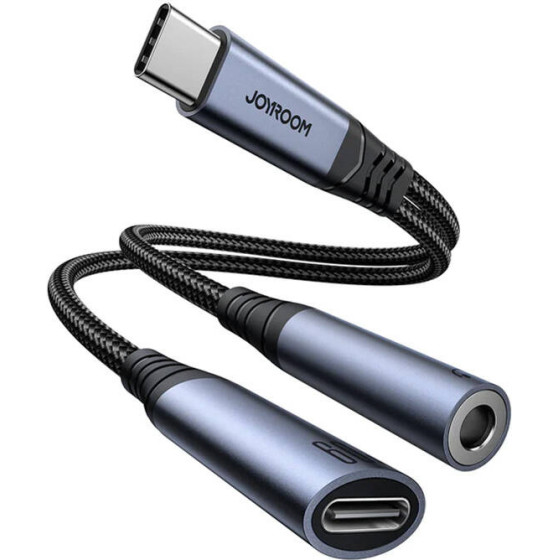 Joyroom 2-in-1 Audio Adapter Type-C To 3.5mm + Type-C (black) - (SY-C02)