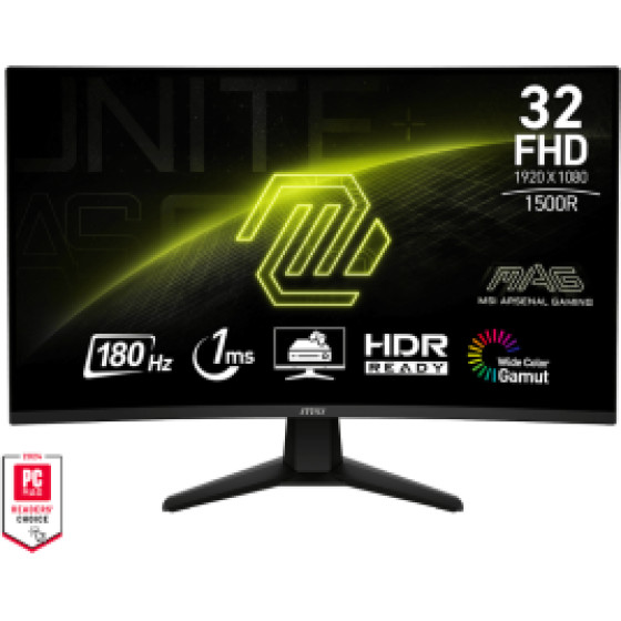 MSI Monitor Gaming Mag 32C6, Curved Va FHD, 31.5'', 16:9, 250CD/M2, 3000:1, 1MS, 180Hz, 1920x1080, 2xHDMI/ DP/ Hp OUT, TILT, BLACK, 3YW. - (9S6-3DD41M-001)