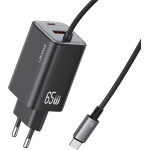Usams ��������� ������ CC266 �� �������, Usb & USB-C, 65W, GaN, ������ - (CC266TC01)