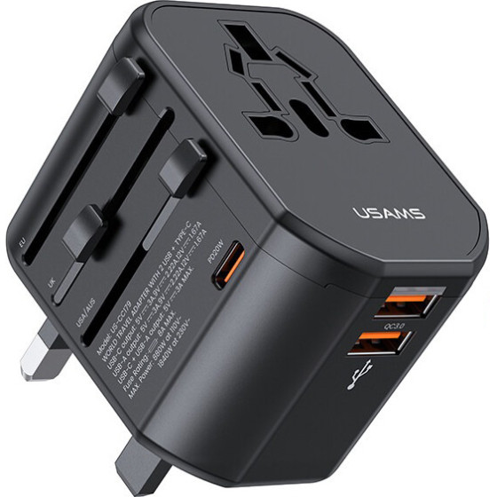 Usams ���������/���������� ������ US-CC179, USB-C & 2x USB, universal, 20W, ������ - (CC179TC01)