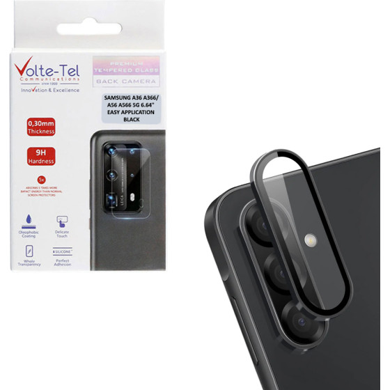 Volte-Tel Camera Glass Cover Samsung A36 A366/A56 A566 5G 6.64'' 9H 0.33MM Easy Application BLACK