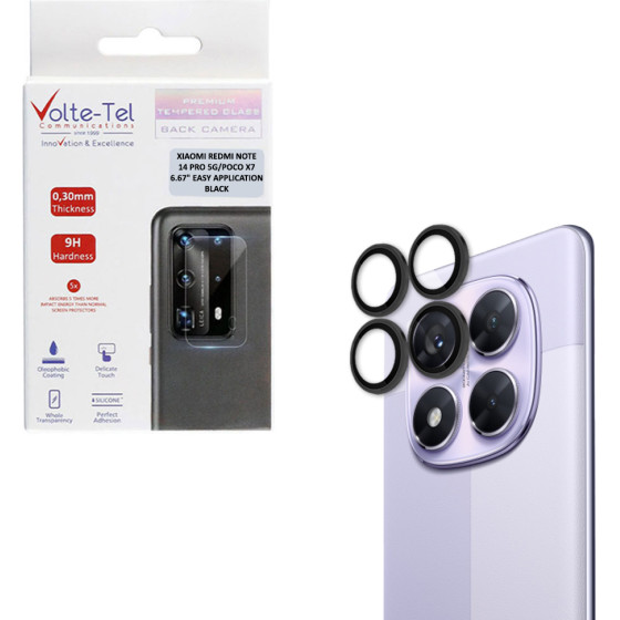 Volte-Tel Camera Glass Cover Xiaomi Redmi Note 14 Pro 5G/Poco X7 6.67'' 9H 0.33MM Easy Application BLACK