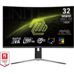 MSI Monitor Gaming Mag 32CQ6PF, Curved Rapid Va WQHD, 31.5'', 16:9, 400CD/M2, 3500:1, 0.5MS, 180Hz, 2560x1440, 2xHDMI/ 1xDP/ Hp OUT, HAS, TILT, SWIVEL, BLACK, 3YW. - (9S6-3DC94M-010)