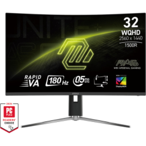 MSI Monitor Gaming Mag 32CQ6PF, Curved Rapid Va WQHD, 31.5'', 16:9, 400CD/M2, 3500:1, 0.5MS, 180Hz, 2560x1440, 2xHDMI/ 1xDP/ Hp OUT, HAS, TILT, SWIVEL, BLACK, 3YW. - (9S6-3DC94M-010)
