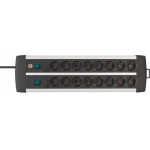 Brennenstuhl Premium-Alu-Line Technics Extension Lead 16-Way Duo Black 3m H05VV-F 3G1.5 With Every 8 Sockets Switched - (1391000916)