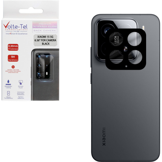 Volte-Tel Tempered Glass Xiaomi 15 5G 6.36'' 9H 0.25mm 3D Curved For Camera BLACK - (5205308377686)