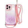 Vivid Bling Glitter With Stars Case And Lanyard Apple Iphone 16 Pro Max Pink - (CS- NC-2-2409003)