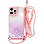 Vivid Bling Glitter With Stars Case And Lanyard Apple Iphone 16 Pro Max Pink - (CS- NC-2-2409003)