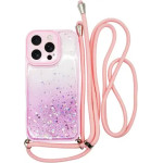 Vivid Bling Glitter With Stars Case And Lanyard Apple Iphone 16 Pro Pink - (CS- NC-2-2409002)