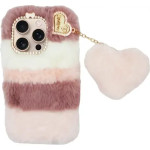 Vivid Fluffy Plush Case With Heart-Shaped Chain Apple Iphone 16 Pro Pink - (CS-FR-2-2409002)