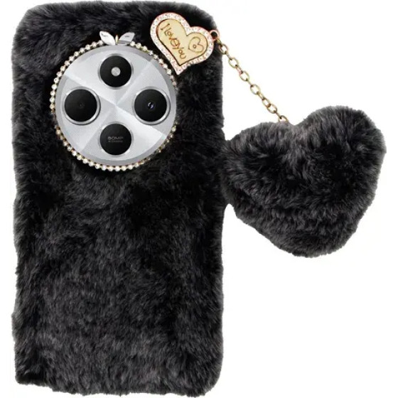 Vivid Fluffy Plush Case With Heart-Shaped Chain Redmi 14C 4G Grey/Black - (CS-FR-1-2409005)