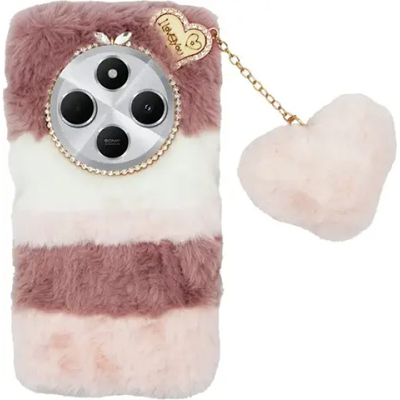 Vivid Fluffy Plush Case With Heart-Shaped Chain Redmi 14C 4G Pink - (CS-FR-2-2409004)