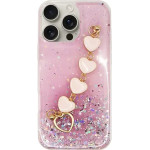 Vivid Glitter Case With Heart Chain Hand Strap Apple Iphone 16 Pro Max Pink - (CS-HLD-3-2409002)
