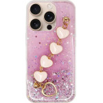 Vivid Glitter Case With Heart Chain Hand Strap Apple Iphone 16 Pro Pink - (CS-HLD-3-2409001)