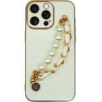 Vivid Silicone Case Pearl Chain Holder Apple Iphone 13 Pro White/Gold - (CS-Fshn HLD-2403003)