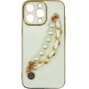 Vivid Silicone Case Pearl Chain Holder Apple Iphone 13 Pro White/Gold - (CS-Fshn HLD-2403003)