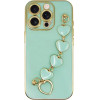 Vivid Slim Case With Heart Chain Hand Strap Apple Iphone 16 Pro Green - (CS-HLD-4-2409002)