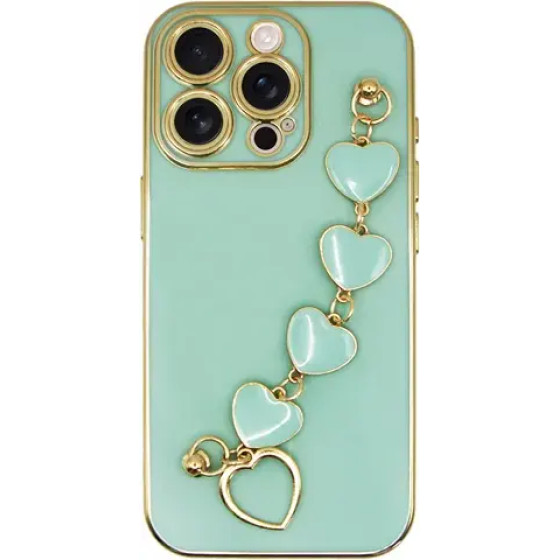 Vivid Slim Case With Heart Chain Hand Strap Apple Iphone 16 Pro Green - (CS-HLD-4-2409002)
