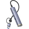 Baseus Hub 4in1 Ultrajoy USB-A&USB-C To 3xUSB3.0+USB-C+RJ45 (grey) - (B0005280B811-14)