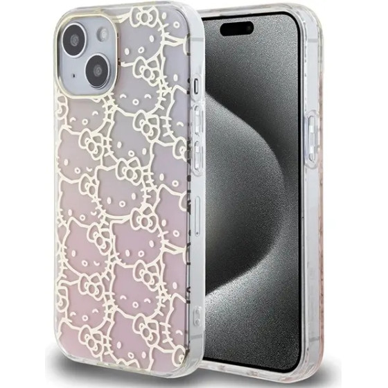 Hello Kitty IML Gradient Electrop Crowded Kitty Head case for iPhone 15 - pink - (Hel000082-0)