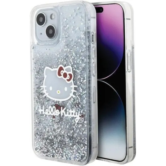 Hello Kitty Liquid Glitter Charms Kitty Head case for iPhone 15 - silver - (Hel000037-0)
