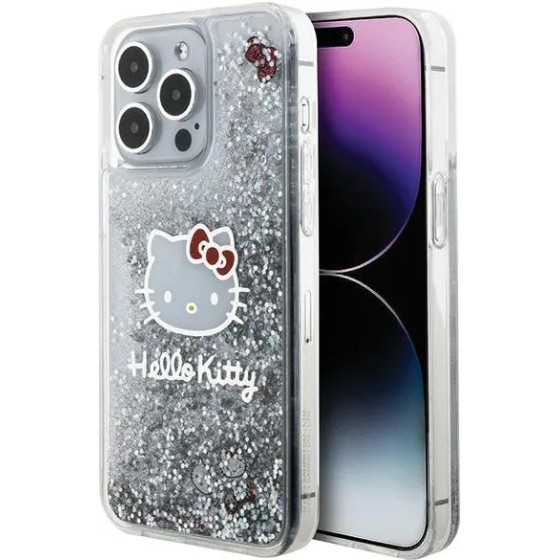 Hello Kitty Liquid Glitter Charms Kitty Head case for iPhone 15 Pro Max - silver - (Hel000042-0)