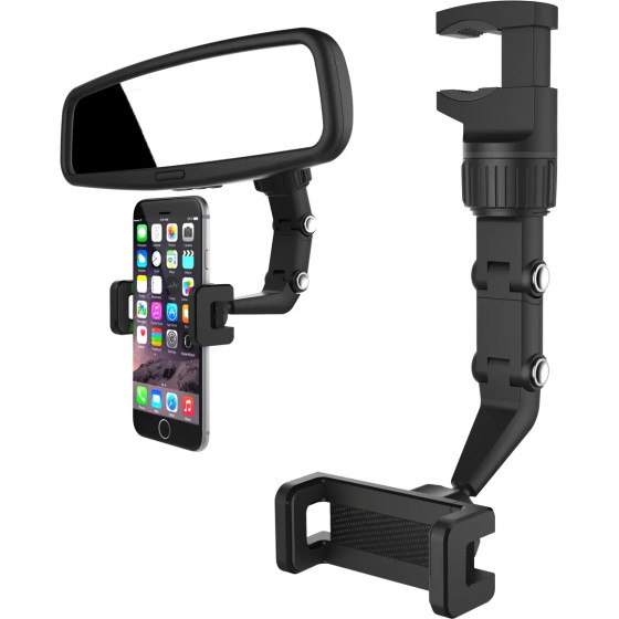 Hurtel Adjustable car rearview mirror holder for smartphone black - (Rearview Mirror Phone Holder black)