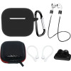 Hurtel AirPods 3 Silicone Case Set + Case/Ear Hook/Neck Strap/Watch Strap Holder/Carabiner Clasp - black - (Airpods 3 Set Black)