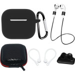 Hurtel AirPods 3 Silicone Case Set + Case/Ear Hook/Neck Strap/Watch Strap Holder/Carabiner Clasp - black - (Airpods 3 Set Black)