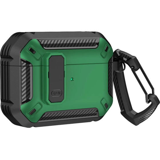 Hurtel Airpods 4 Armor Case with Carabiner - Green - (Armour Airpods Case with hook - AirPods 4 green)