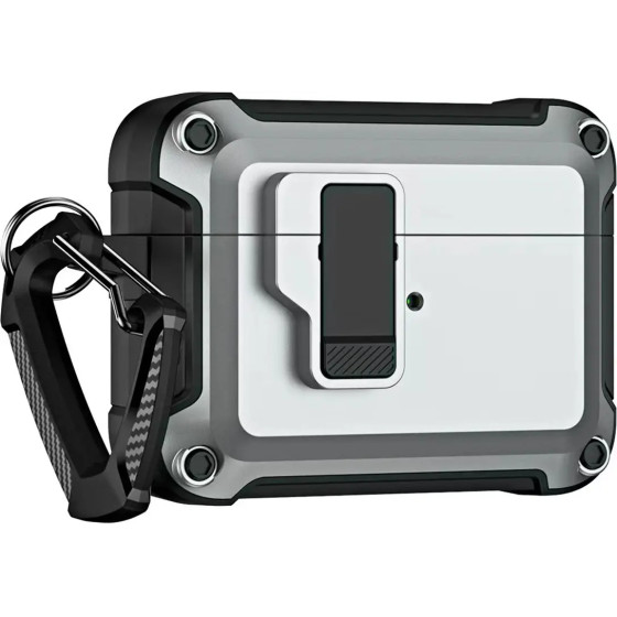 Hurtel Airpods 4 Pro Armor Case with Carabiner - Gray - (Pro Armour Airpods Case with hook - AirPods 4 grey)