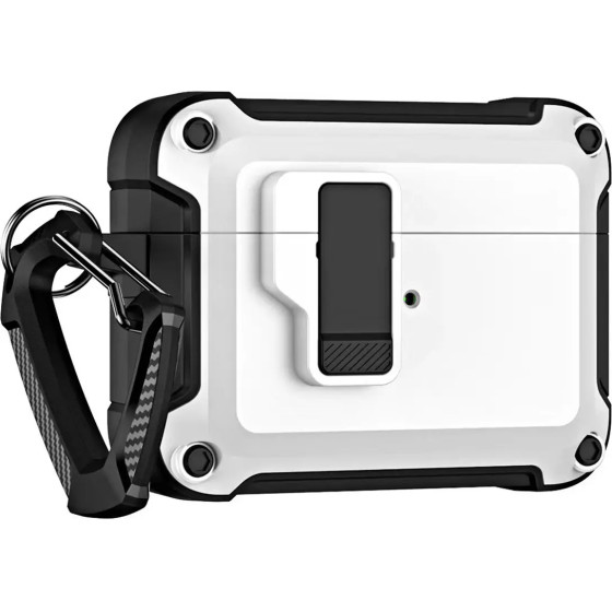 Hurtel Airpods 4 Pro Armor Case with Carabiner - White - (Pro Armour Airpods Case with hook - AirPods 4 white)